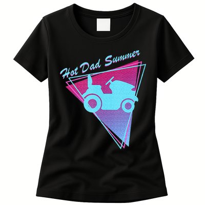 Hot Dad Summer Funny 80s Retro Riding Lawn Mower Womens T-Shirt