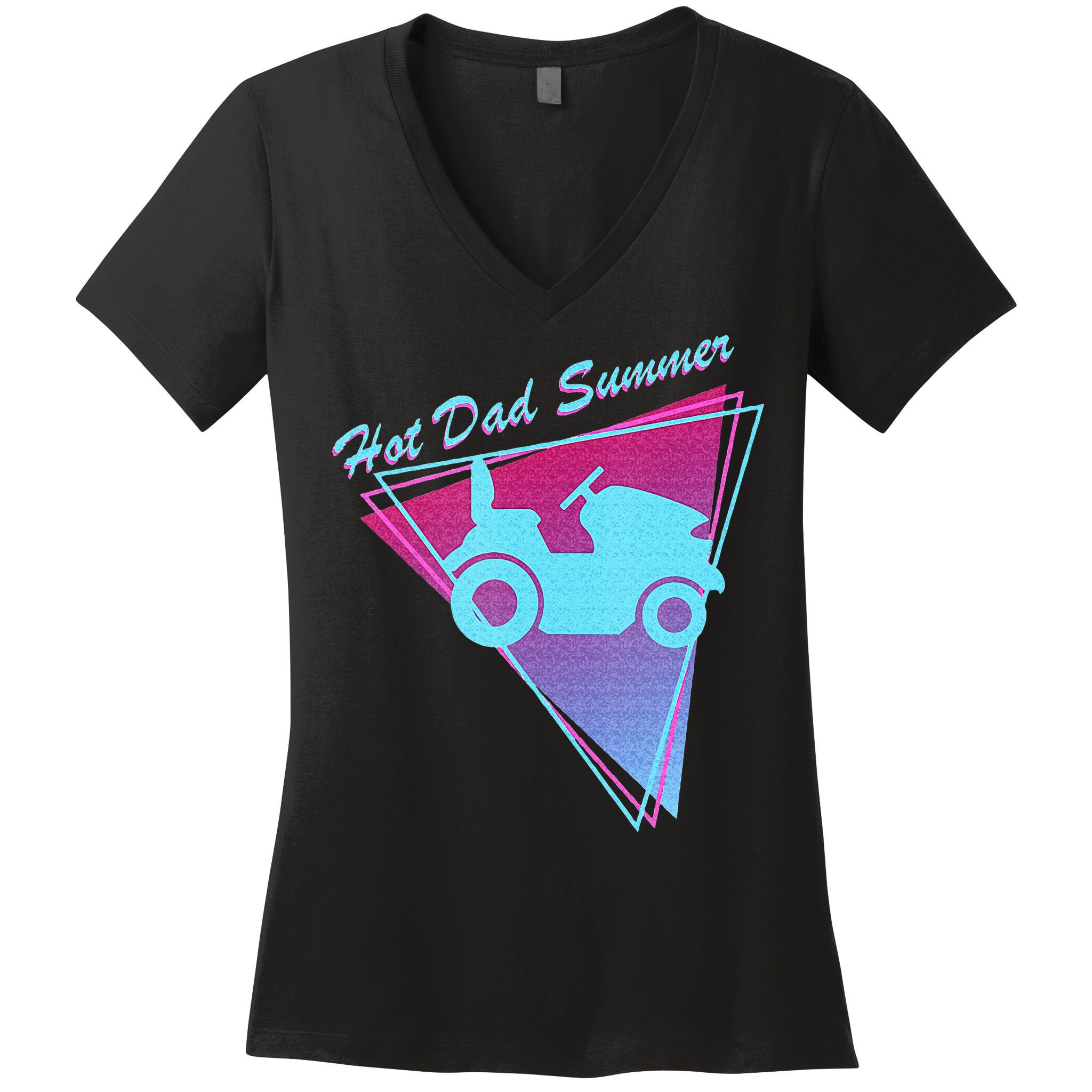 Hot Dad Summer Funny 80s Retro Riding Lawn Mower Women's V-Neck T-Shirt