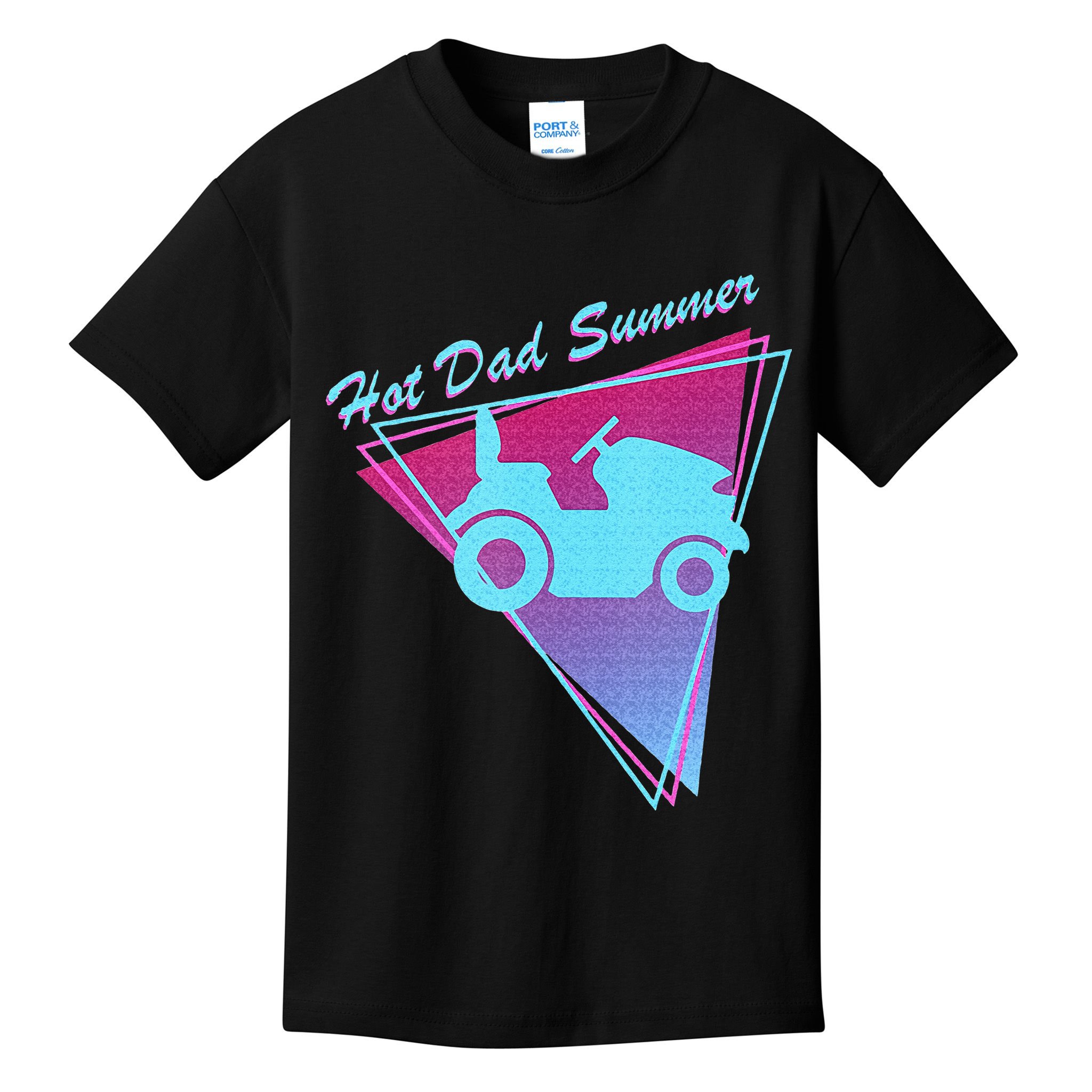 Hot Dad Summer Funny 80s Retro Riding Lawn Mower Kids T-Shirt