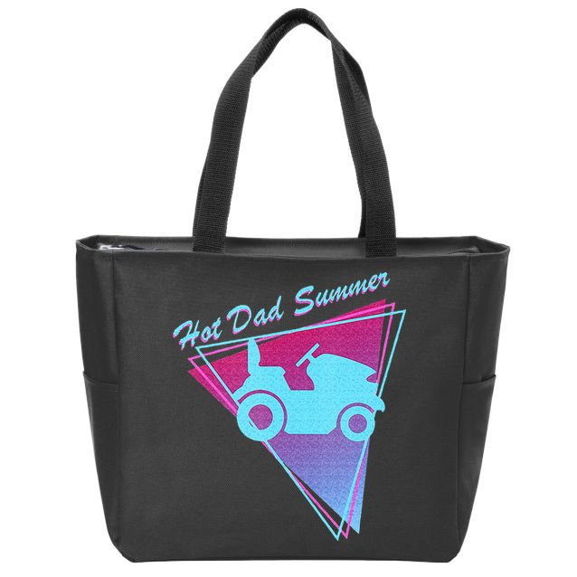 Hot Dad Summer Funny 80s Retro Riding Lawn Mower Zip Tote Bag
