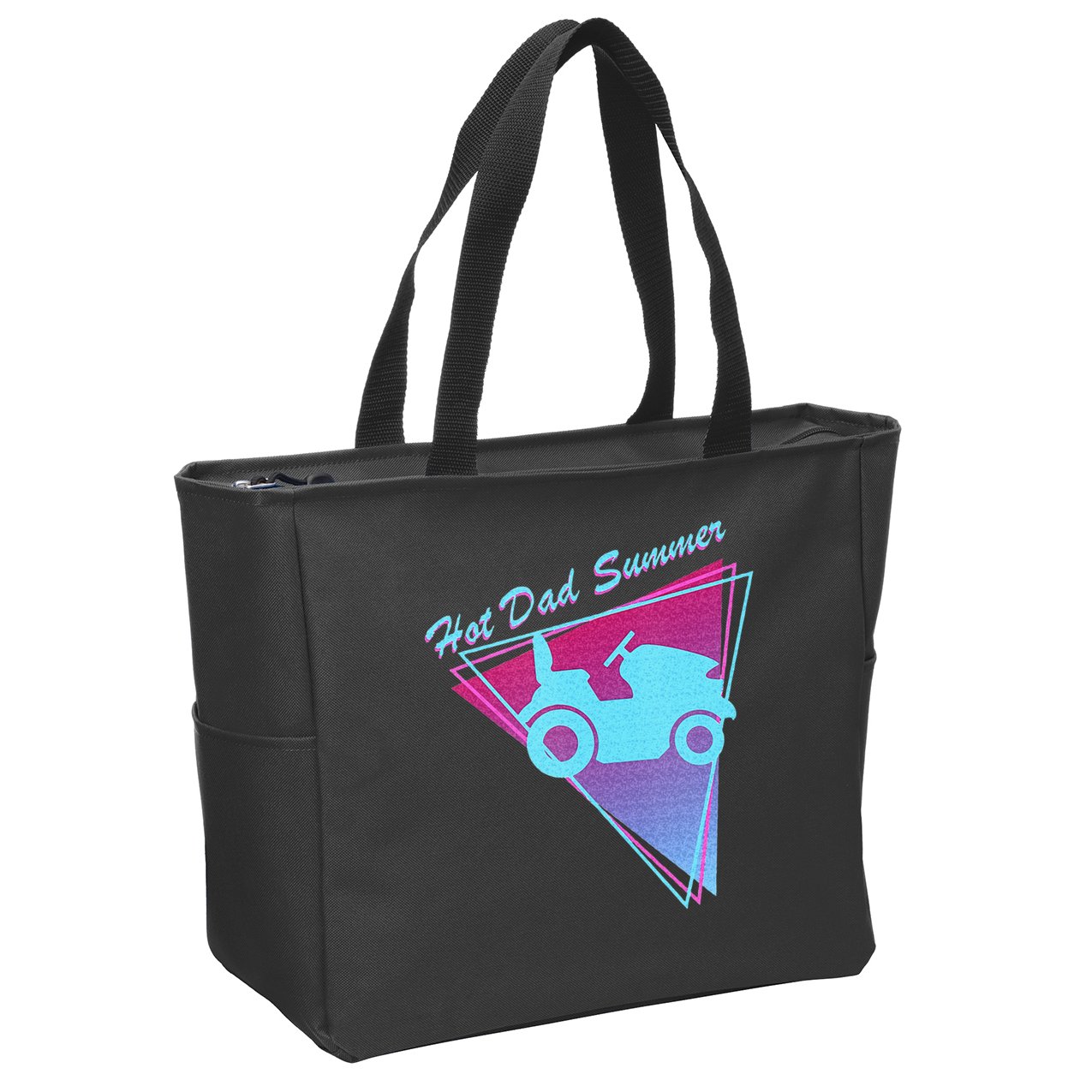 Hot Dad Summer Funny 80s Retro Riding Lawn Mower Zip Tote Bag