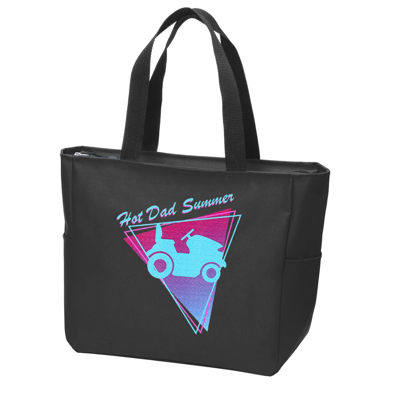 Hot Dad Summer Funny 80s Retro Riding Lawn Mower Zip Tote Bag