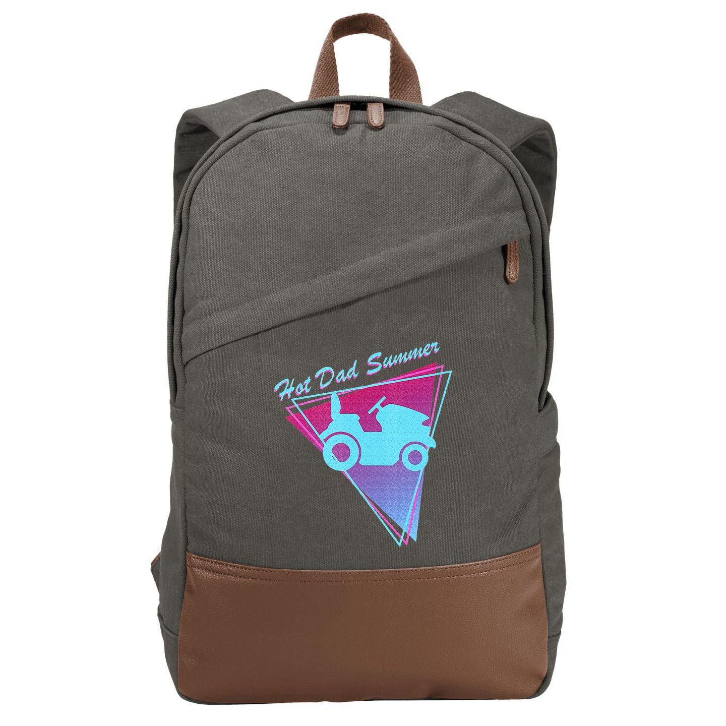 Hot Dad Summer Funny 80s Retro Riding Lawn Mower Cotton Canvas Backpack