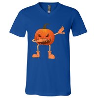 Halloween Dabbing Scary Pumpkin Jack O Lantern Dab Dance Gift V-Neck T-Shirt