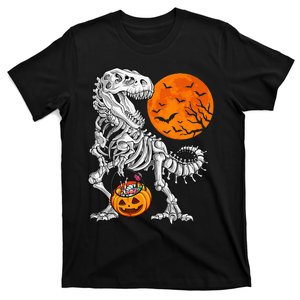 Halloween Dinosaur Skeleton T rex Scary Pumpkin Moon T-Shirt