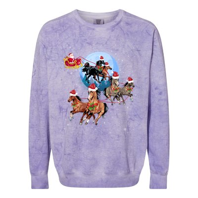 Horse Drawn Sleigh Riding Santa Claus Xmas Horses Funny Long Sleeve Colorblast Crewneck Sweatshirt