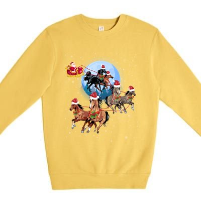 Horse Drawn Sleigh Riding Santa Claus Xmas Horses Funny Long Sleeve Premium Crewneck Sweatshirt