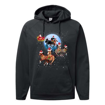 Horse Drawn Sleigh Riding Santa Claus Xmas Horses Funny Long Sleeve Performance Fleece Hoodie