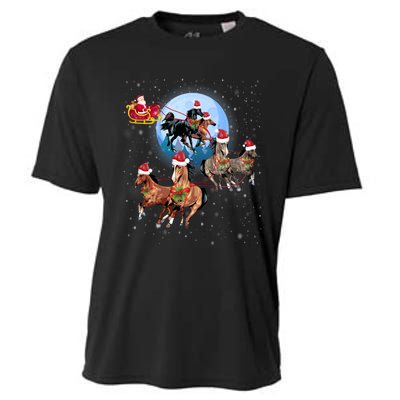 Horse Drawn Sleigh Riding Santa Claus Xmas Horses Funny Long Sleeve Cooling Performance Crew T-Shirt