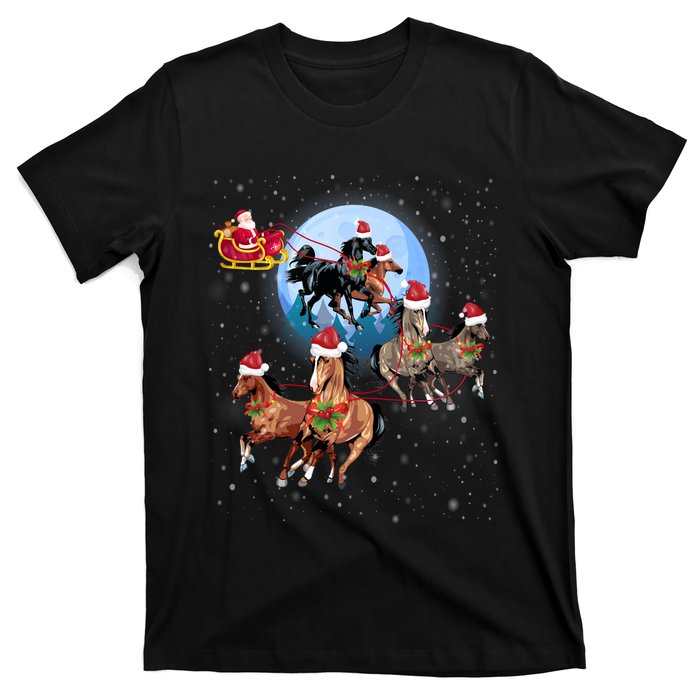 Horse Drawn Sleigh Riding Santa Claus Xmas Horses Funny Long Sleeve T-Shirt