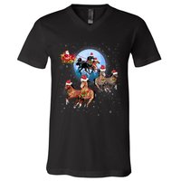 Horse Drawn Sleigh Riding Santa Claus Xmas Horses Funny Long Sleeve V-Neck T-Shirt