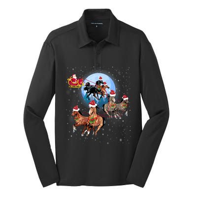 Horse Drawn Sleigh Riding Santa Claus Xmas Horses Funny Long Sleeve Silk Touch Performance Long Sleeve Polo