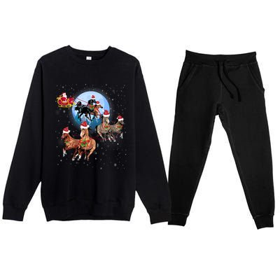 Horse Drawn Sleigh Riding Santa Claus Xmas Horses Funny Long Sleeve Premium Crewneck Sweatsuit Set