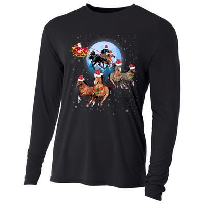 Horse Drawn Sleigh Riding Santa Claus Xmas Horses Funny Long Sleeve Cooling Performance Long Sleeve Crew