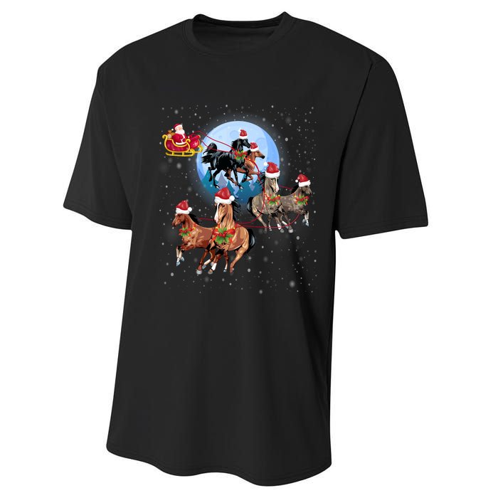 Horse Drawn Sleigh Riding Santa Claus Xmas Horses Funny Long Sleeve Performance Sprint T-Shirt