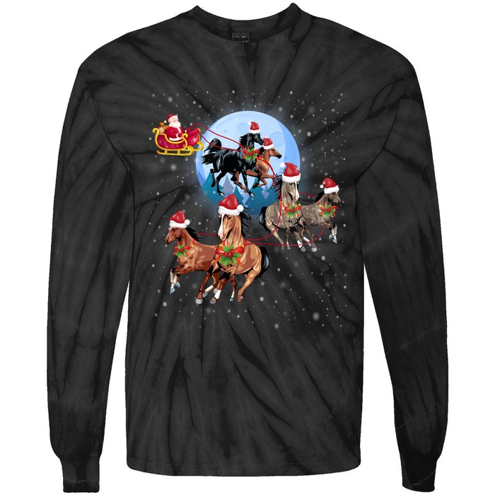 Horse Drawn Sleigh Riding Santa Claus Xmas Horses Funny Long Sleeve Tie-Dye Long Sleeve Shirt