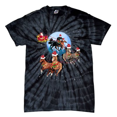 Horse Drawn Sleigh Riding Santa Claus Xmas Horses Funny Long Sleeve Tie-Dye T-Shirt