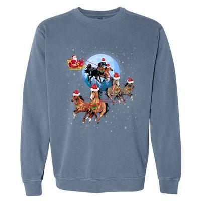 Horse Drawn Sleigh Riding Santa Claus Xmas Horses Funny Long Sleeve Garment-Dyed Sweatshirt