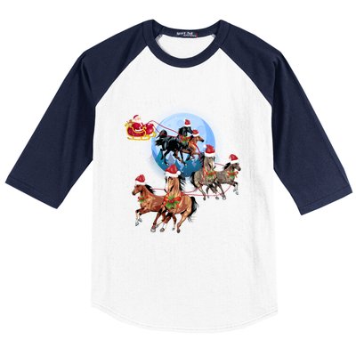 Horse Drawn Sleigh Riding Santa Claus Xmas Horses Funny Long Sleeve Baseball Sleeve Shirt