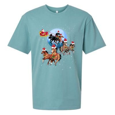 Horse Drawn Sleigh Riding Santa Claus Xmas Horses Funny Long Sleeve Sueded Cloud Jersey T-Shirt