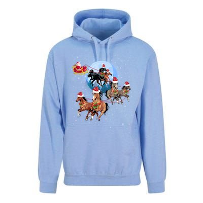 Horse Drawn Sleigh Riding Santa Claus Xmas Horses Funny Long Sleeve Unisex Surf Hoodie