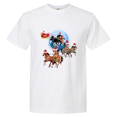 Horse Drawn Sleigh Riding Santa Claus Xmas Horses Funny Long Sleeve Garment-Dyed Heavyweight T-Shirt