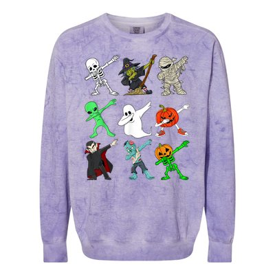 Halloween Dabbing Skeleton Witch And Monsters Colorblast Crewneck Sweatshirt