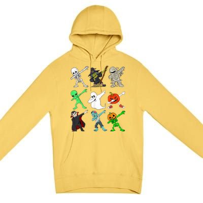 Halloween Dabbing Skeleton Witch And Monsters Premium Pullover Hoodie