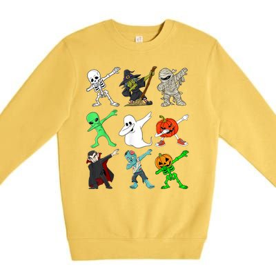 Halloween Dabbing Skeleton Witch And Monsters Premium Crewneck Sweatshirt