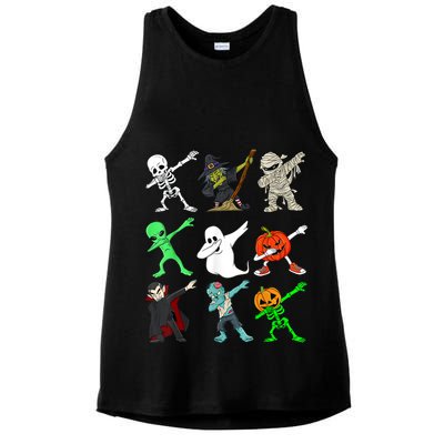 Halloween Dabbing Skeleton Witch And Monsters Ladies PosiCharge Tri-Blend Wicking Tank