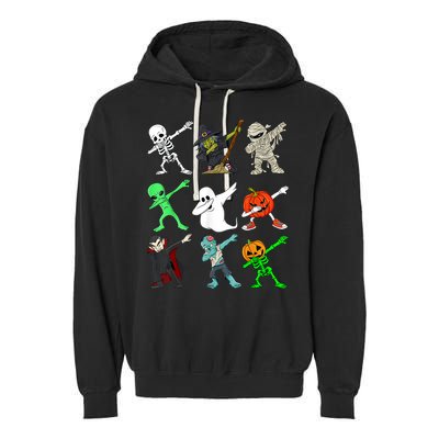 Halloween Dabbing Skeleton Witch And Monsters Garment-Dyed Fleece Hoodie