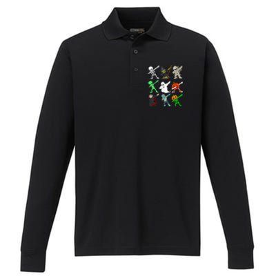 Halloween Dabbing Skeleton Witch And Monsters Performance Long Sleeve Polo