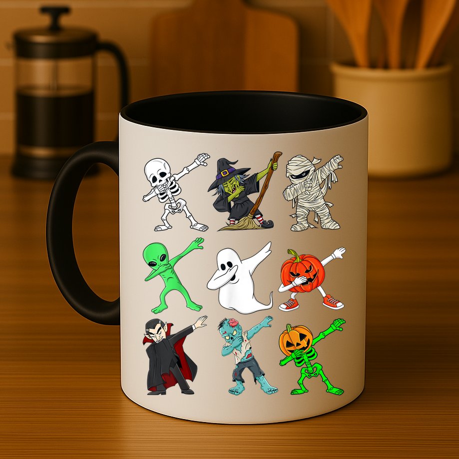 Halloween Dabbing Skeleton Witch And Monsters Mug