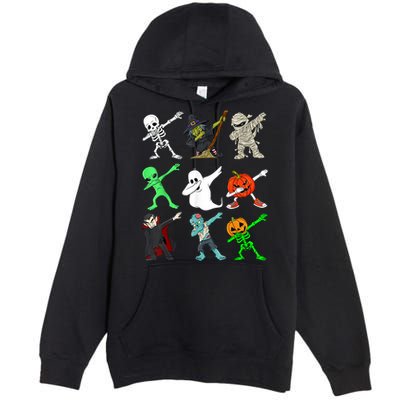 Halloween Dabbing Skeleton Witch And Monsters Premium Pullover Hoodie