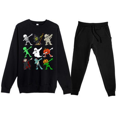 Halloween Dabbing Skeleton Witch And Monsters Premium Crewneck Sweatsuit Set