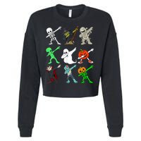 Halloween Dabbing Skeleton Witch And Monsters Cropped Pullover Crew