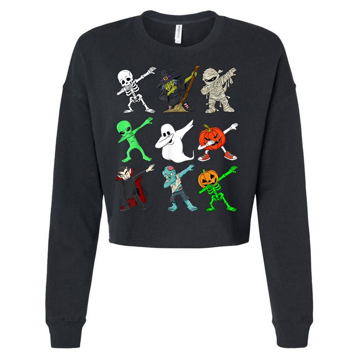 Halloween Dabbing Skeleton Witch And Monsters Cropped Pullover Crew
