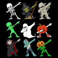 Halloween Dabbing Skeleton Witch And Monsters Cropped Pullover Crew