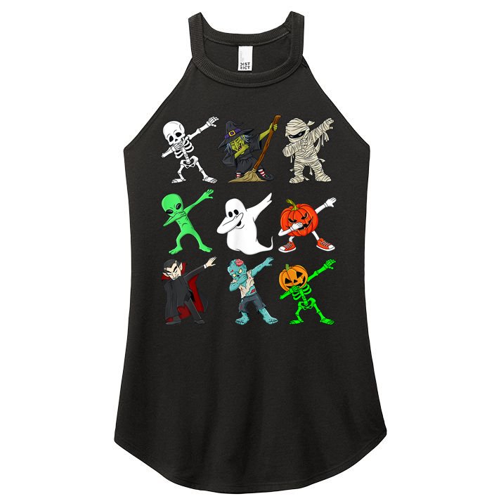 Halloween Dabbing Skeleton Witch And Monsters Women's Perfect Tri Rocker Tank