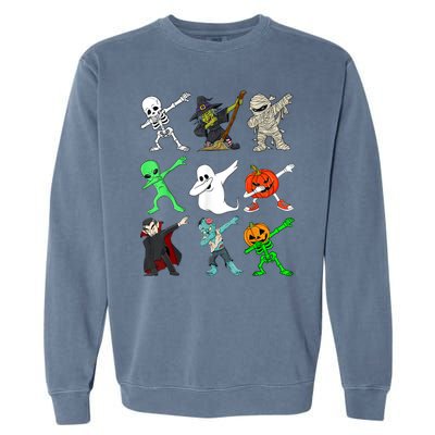 Halloween Dabbing Skeleton Witch And Monsters Garment-Dyed Sweatshirt