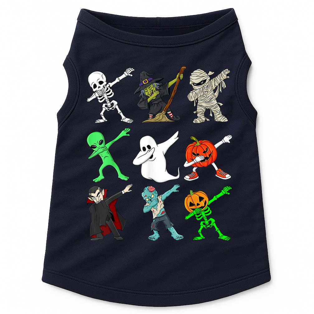 Halloween Dabbing Skeleton Witch And Monsters Doggie Tank