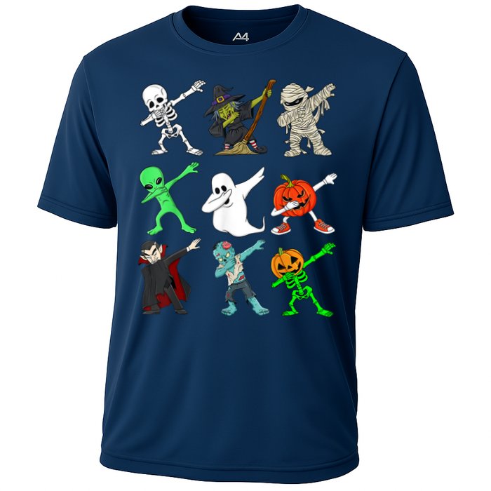 Halloween Dabbing Skeleton Witch And Monsters Cooling Performance Crew T-Shirt