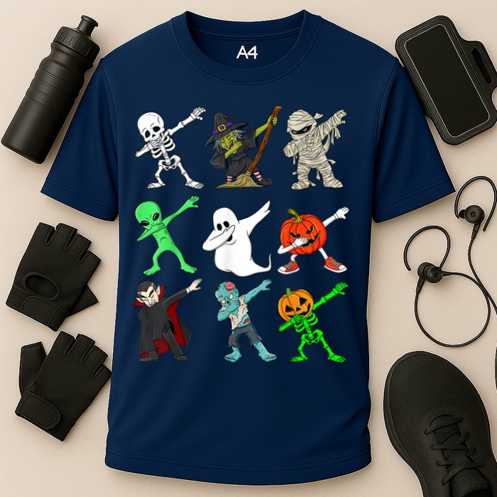 Halloween Dabbing Skeleton Witch And Monsters Cooling Performance Crew T-Shirt