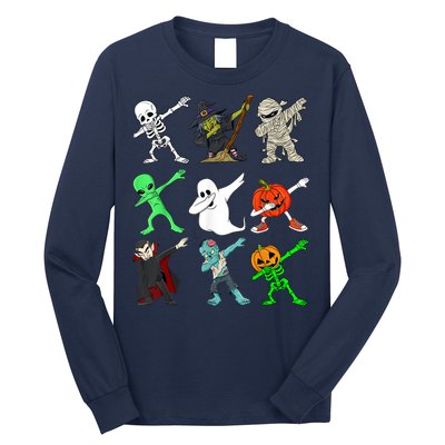Halloween Dabbing Skeleton Witch And Monsters Long Sleeve Shirt
