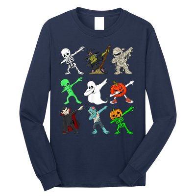 Halloween Dabbing Skeleton Witch And Monsters Long Sleeve Shirt