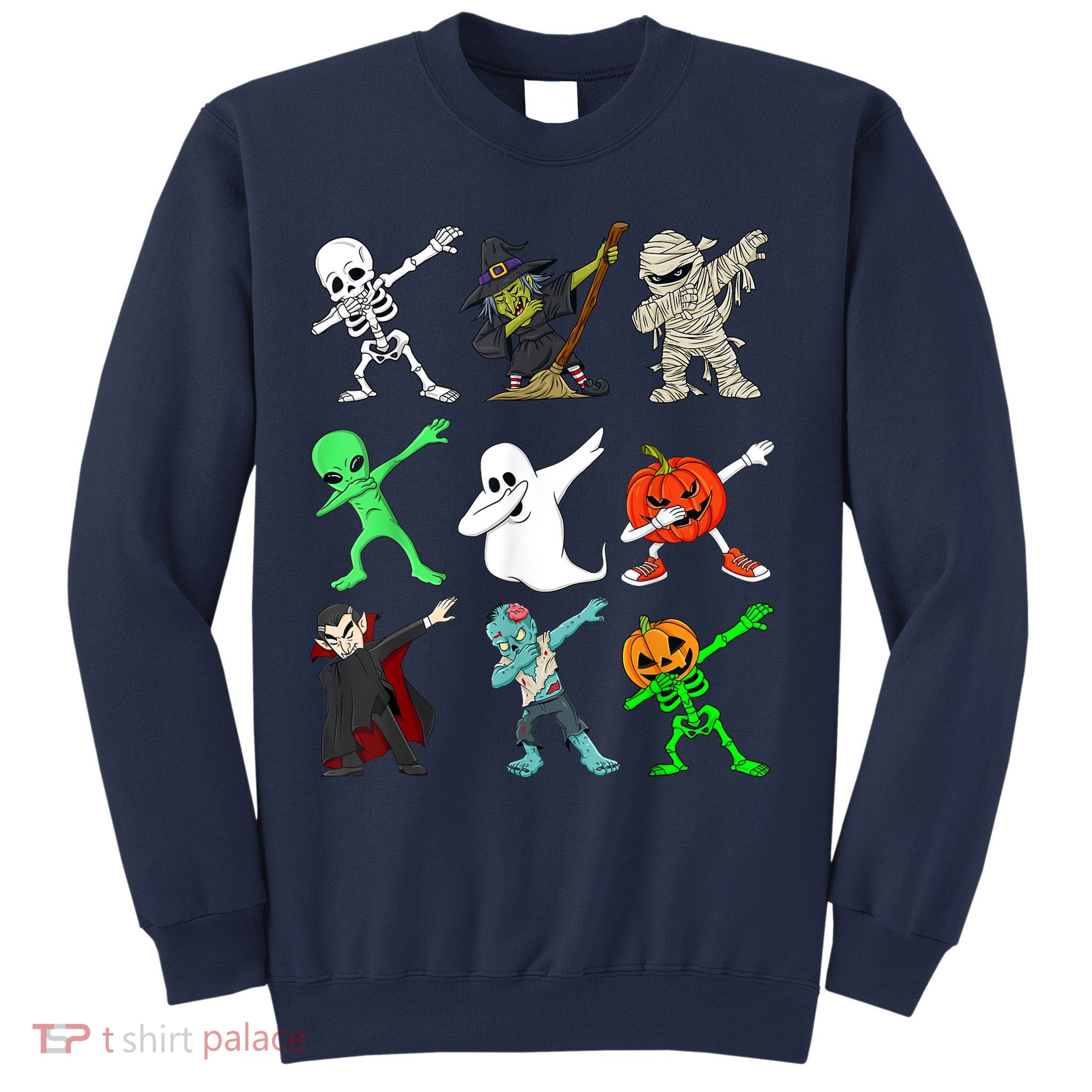 Halloween Dabbing Skeleton Witch And Monsters Sweatshirt