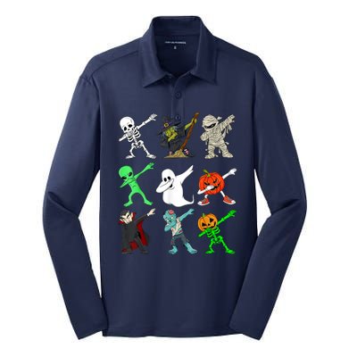 Halloween Dabbing Skeleton Witch And Monsters Silk Touch Performance Long Sleeve Polo