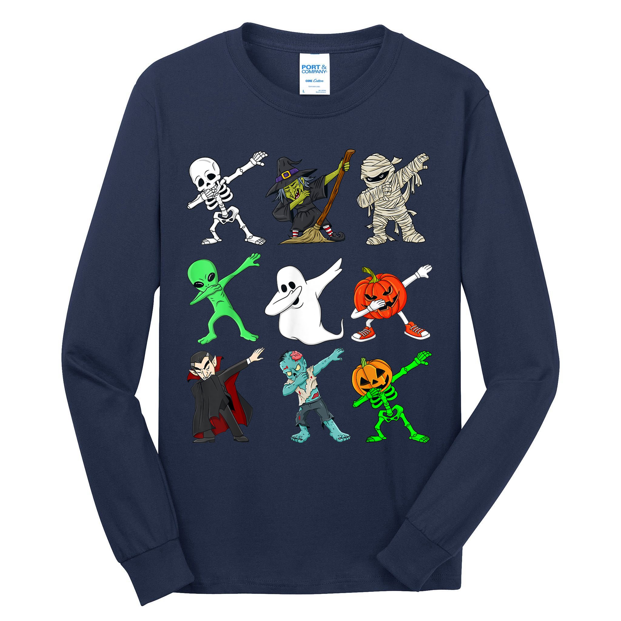 Halloween Dabbing Skeleton Witch And Monsters Tall Long Sleeve T-Shirt