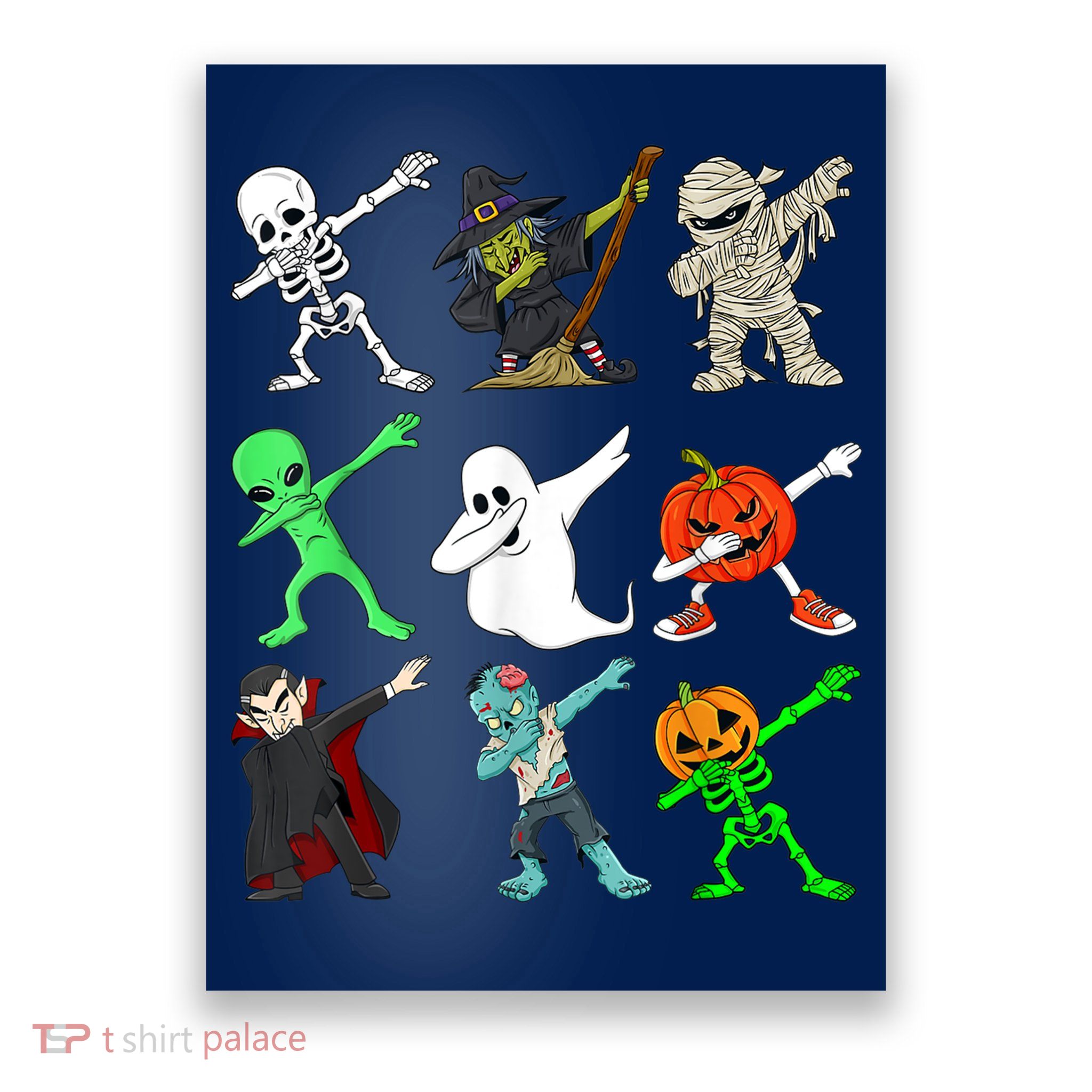 Halloween Dabbing Skeleton Witch And Monsters Poster