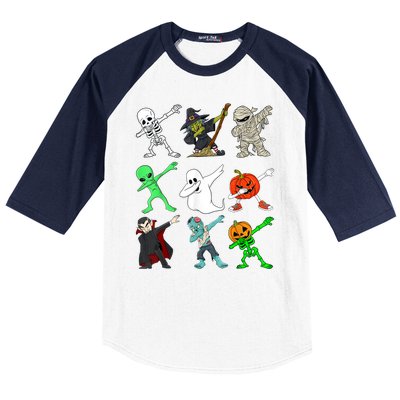 Halloween Dabbing Skeleton Witch And Monsters Baseball Sleeve Shirt